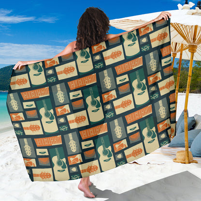 Acoustic Guitar Pattern Print Design 02 Sarong Pareo Wrap