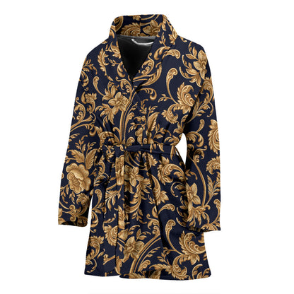 Baroque Golden Pattern Print Design 03 Women Bathrobe