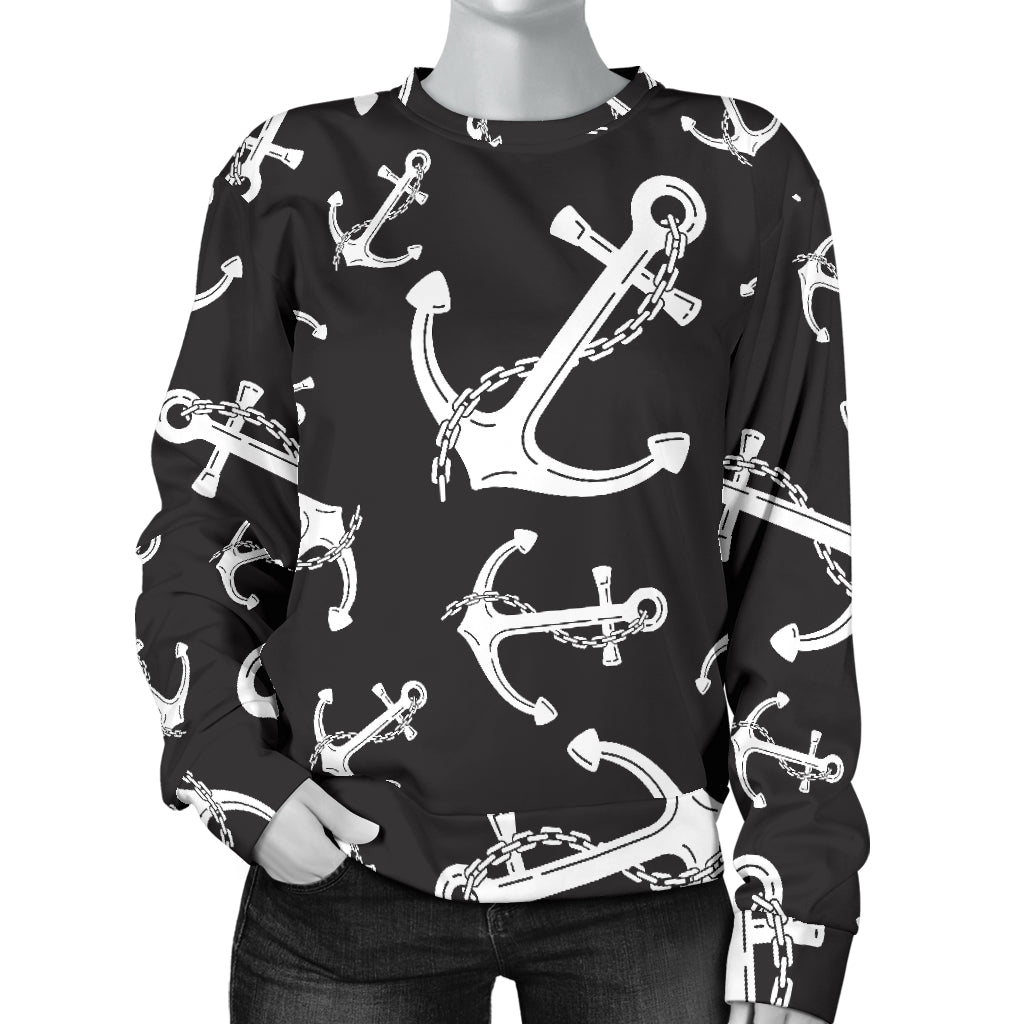 Anchor Black White Women Long Sleeve Sweatshirt