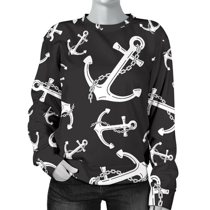 Anchor Black White Women Long Sleeve Sweatshirt