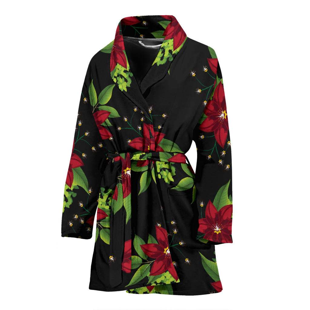 Poinsettia Pattern Print Design A01 Women Bathrobe