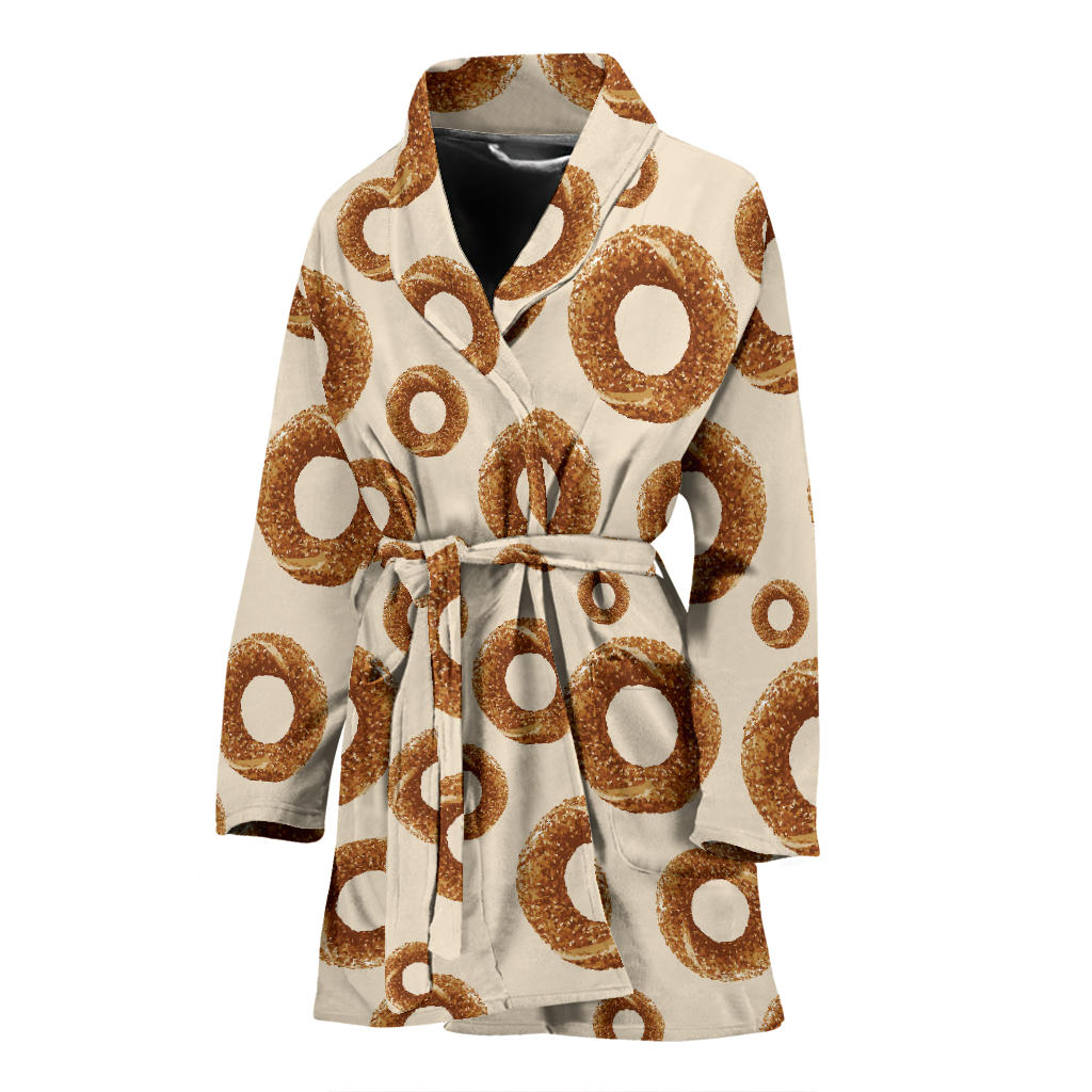 Bagel Pattern Print Design 01 Women Bathrobe