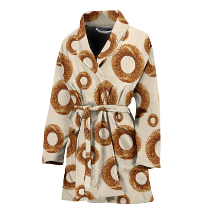 Bagel Pattern Print Design 01 Women Bathrobe