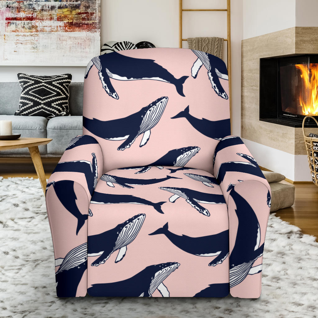Humpback Whale Pattern Print Design 02 Recliner Slipcover with Pocket