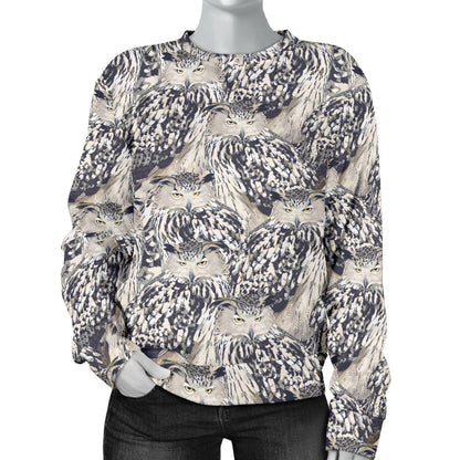 Owl Realistic Themed Design Print Women Long Sleeve Sweatshirt