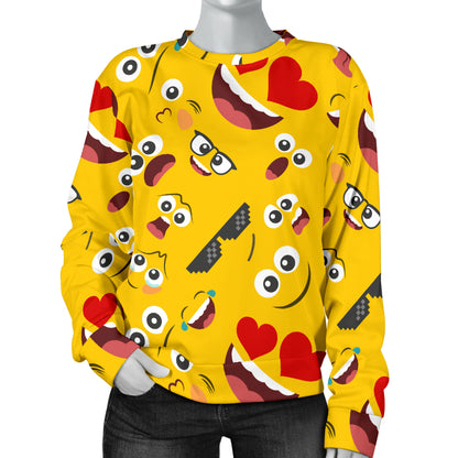 Emoji Face Print Pattern Women Long Sleeve Sweatshirt