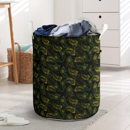 Peacock Feather Pattern Design Print Laundry Basket