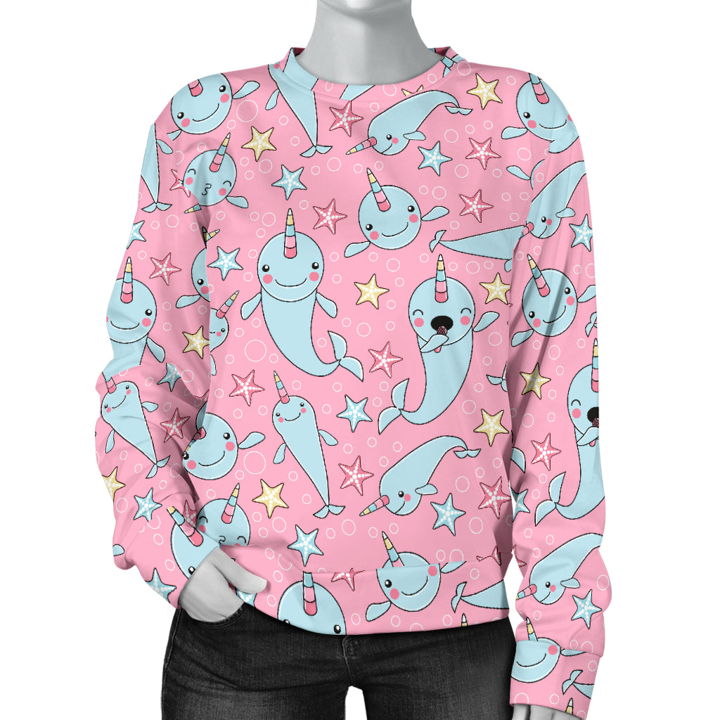Narwhal Cartoon Cute Print Women Long Sleeve Sweatshirt