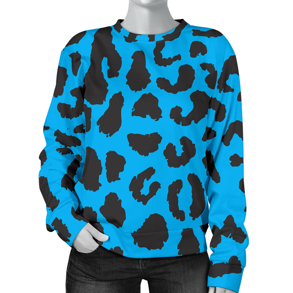 Cheetah Blue Print Pattern Women Long Sleeve Sweatshirt