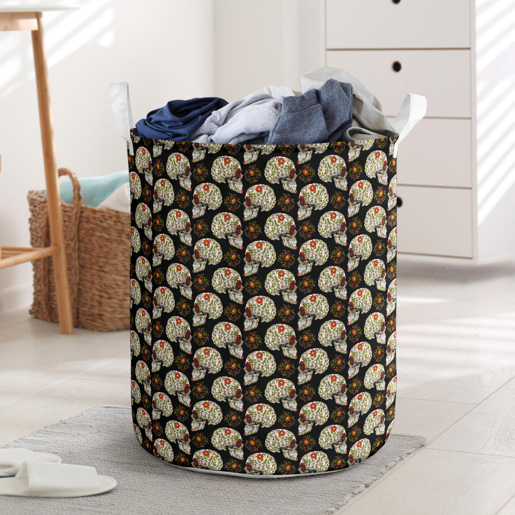 Sugar Skull Flower Design Themed Print Laundry Basket