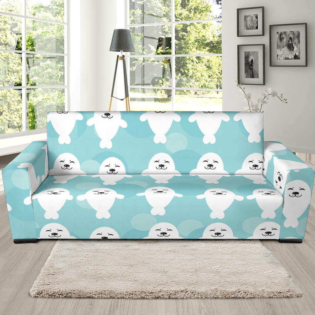 Sea Lion Baby Pattern Print Design 01 Sofa Slipcover