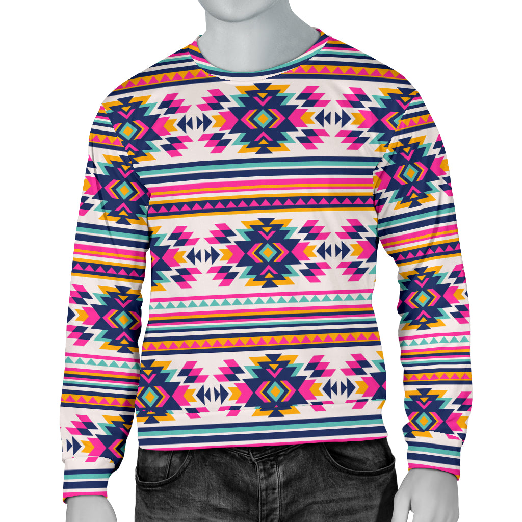 Indian Navajo Neon Themed Design Print Men Long Sleeve Sweatshirt