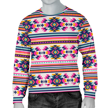 Indian Navajo Neon Themed Design Print Men Long Sleeve Sweatshirt