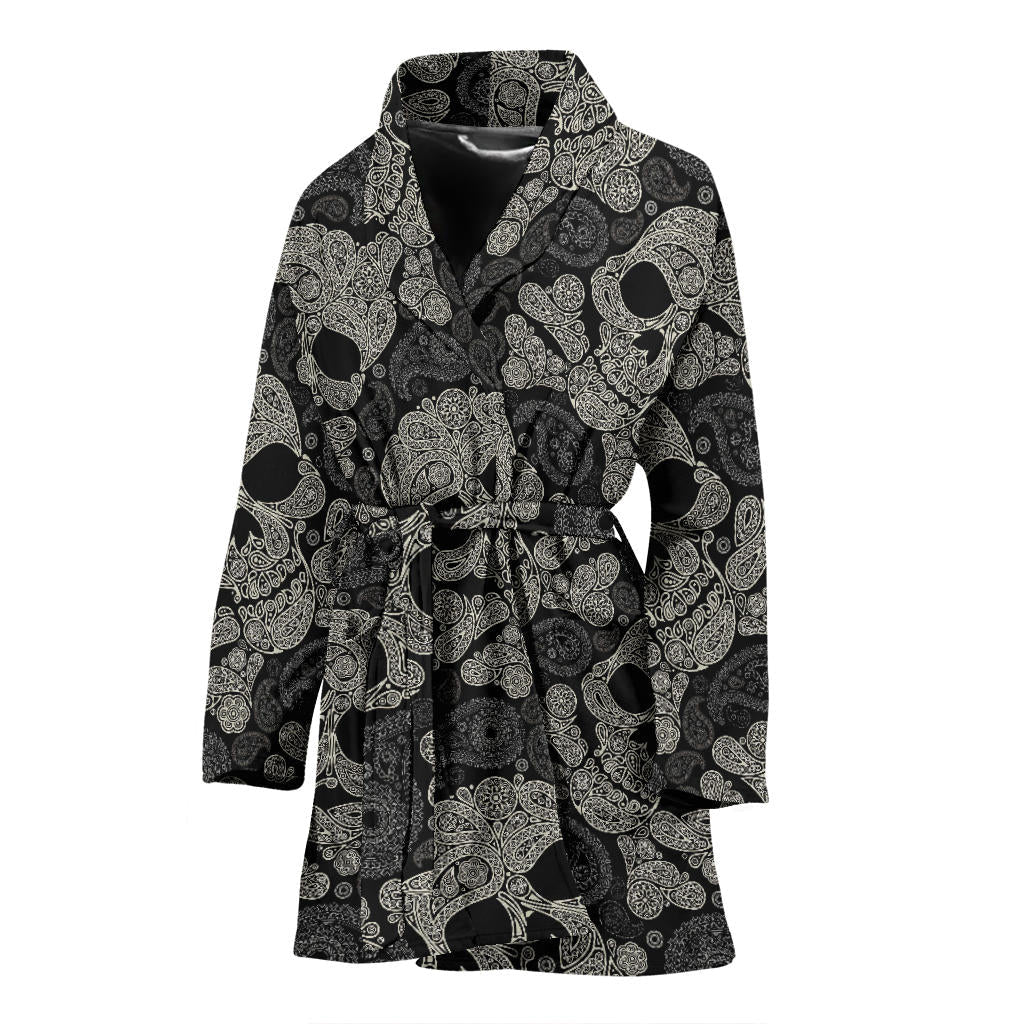 Paisley Skull Pattern Print Design A01 Women Bathrobe