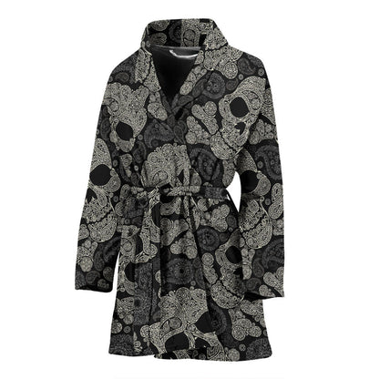 Paisley Skull Pattern Print Design A01 Women Bathrobe