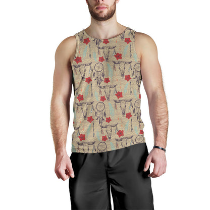 Native Buffalo Head Themed Design Print Men Tank Top