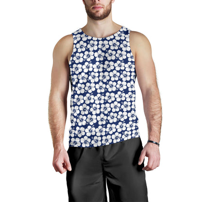 Hibiscus Blue Hawaiian Flower Pattern Men Tank Top