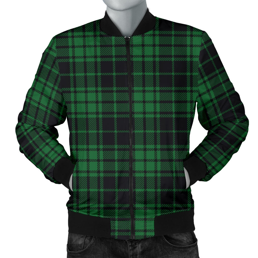 Green Tartan Plaid Pattern Men Bomber Jacket