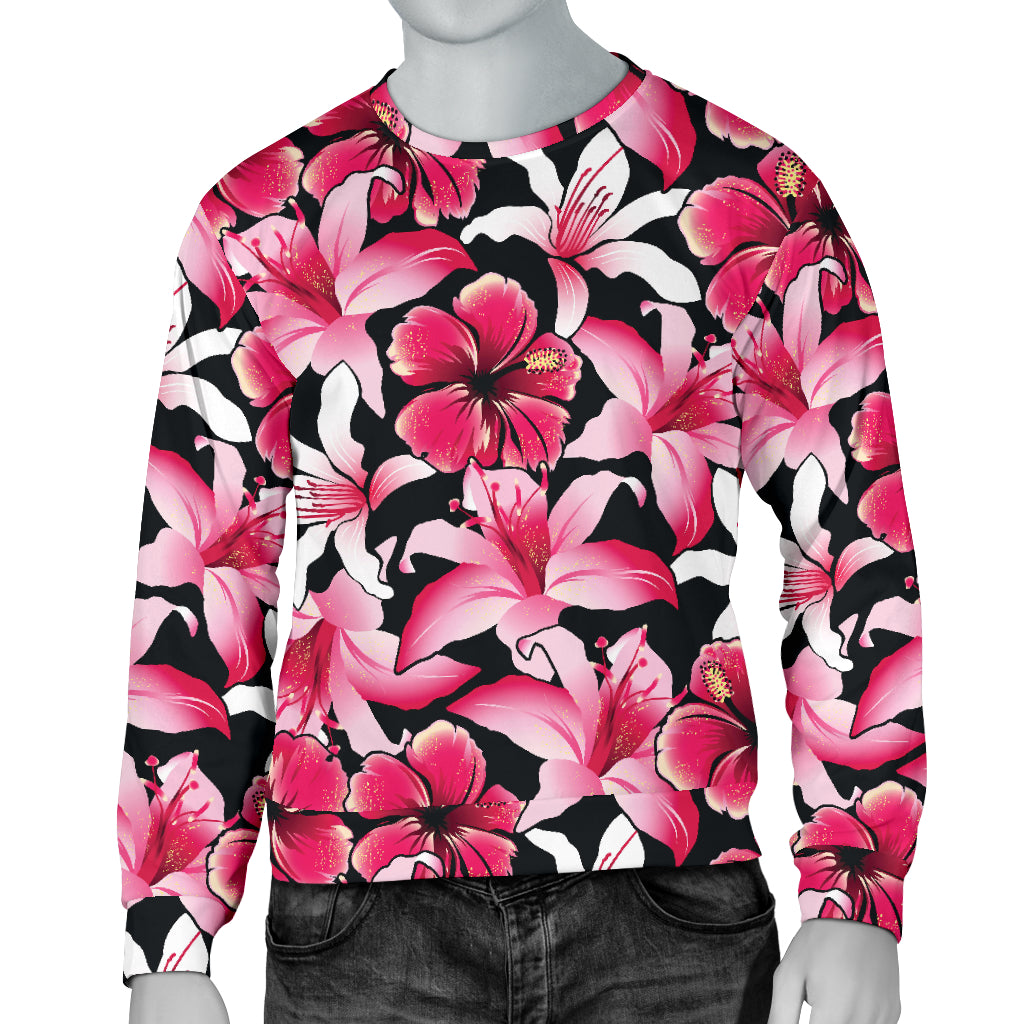 Flower Hawaiian Pink Red Hibiscus Print Men Long Sleeve Sweatshirt