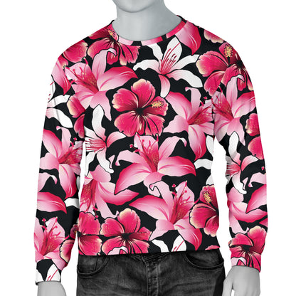 Flower Hawaiian Pink Red Hibiscus Print Men Long Sleeve Sweatshirt