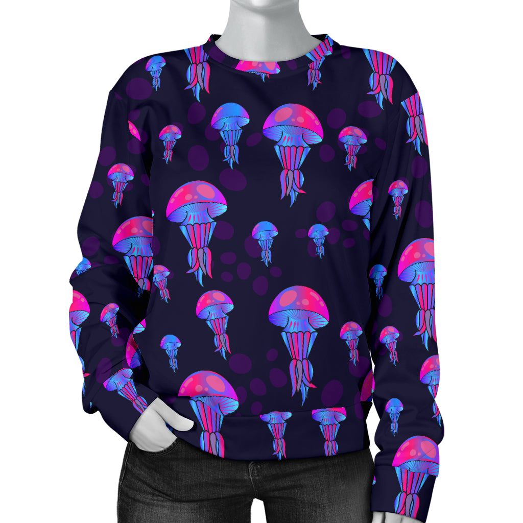 Jellyfish Neon Print Women Long Sleeve Sweatshirt
