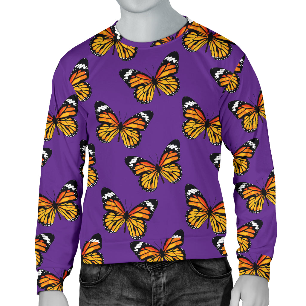 Monarch Butterfly Purple Print Pattern Men Long Sleeve Sweatshirt