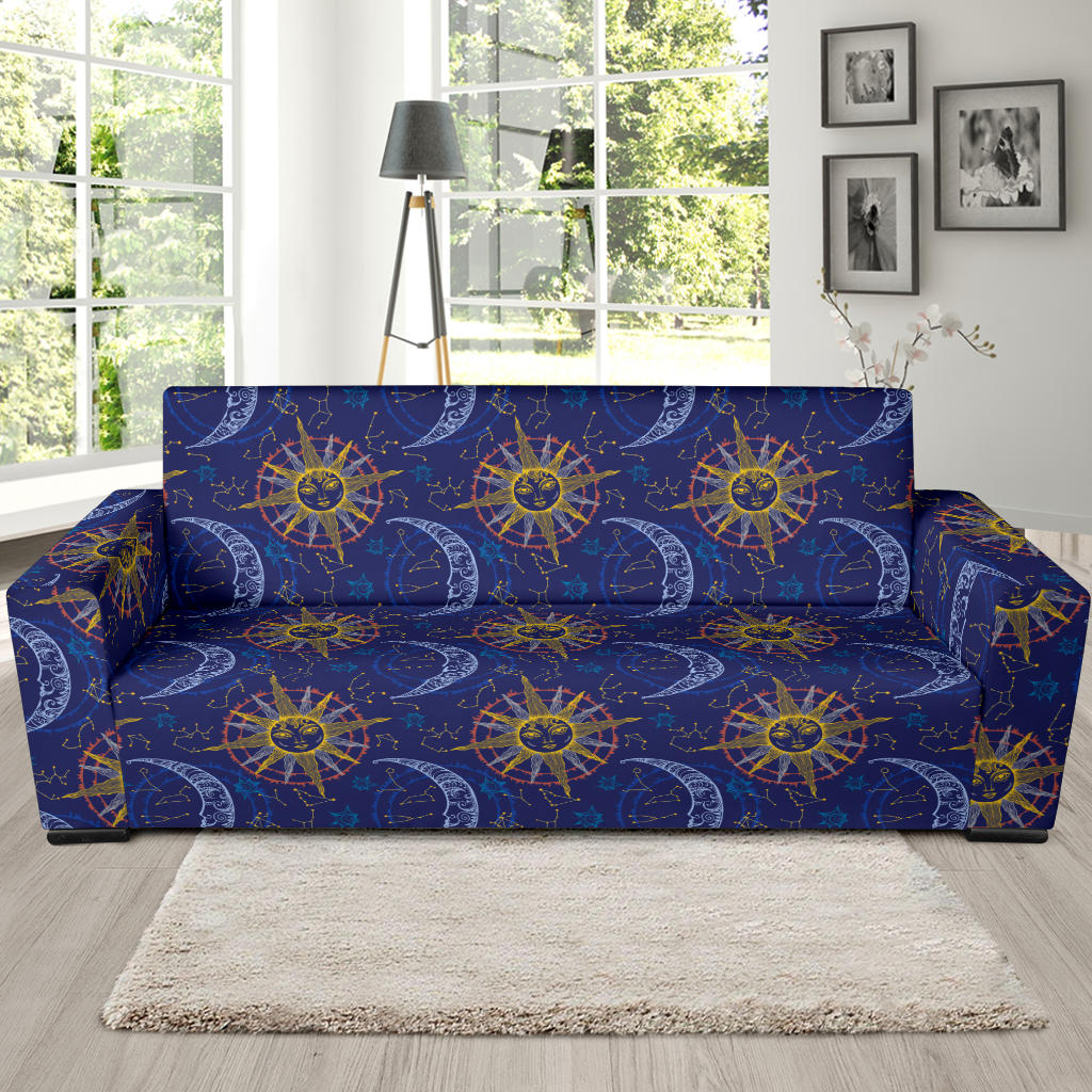 Celestial Moon Sun Pattern Print Design 01 Sofa Slipcover