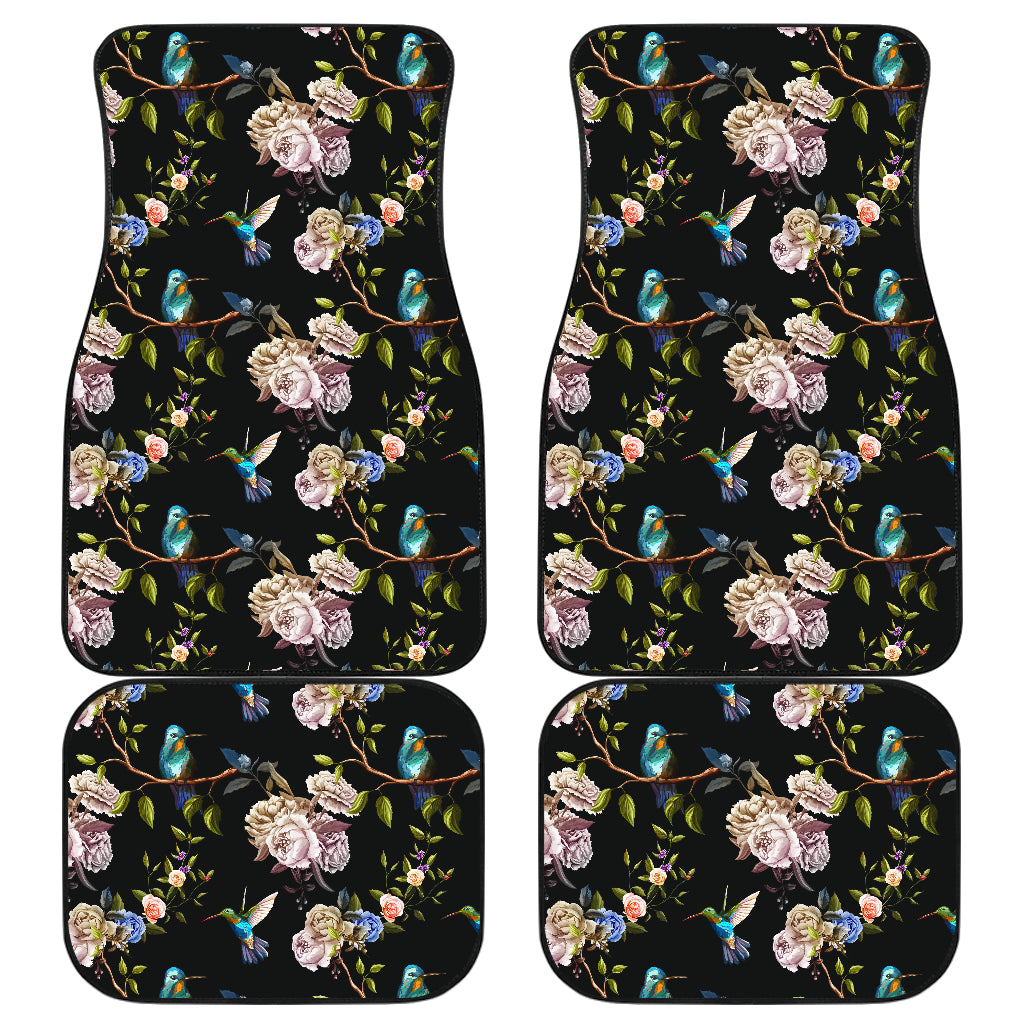 Hummingbird Flower Themed Print Car Floor Mats Front Back