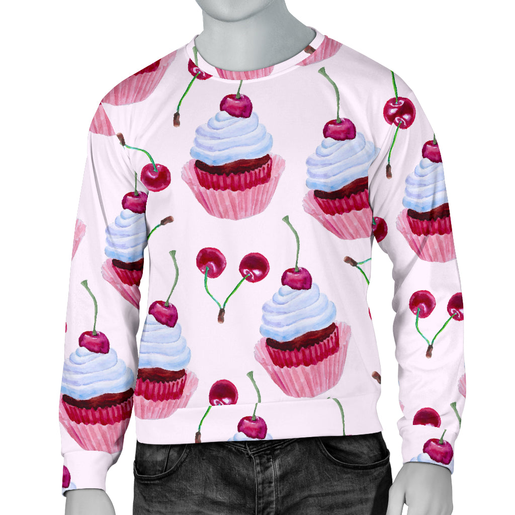 Cherry Cupcake Pink Pattern Men Long Sleeve Sweatshirt