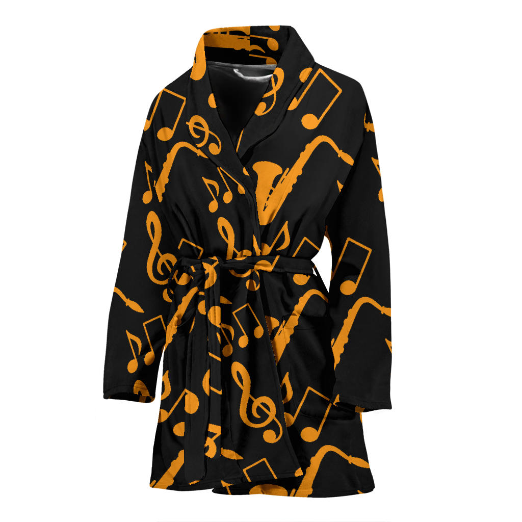 Saxophone Pattern Print Design 02 Women Bathrobe