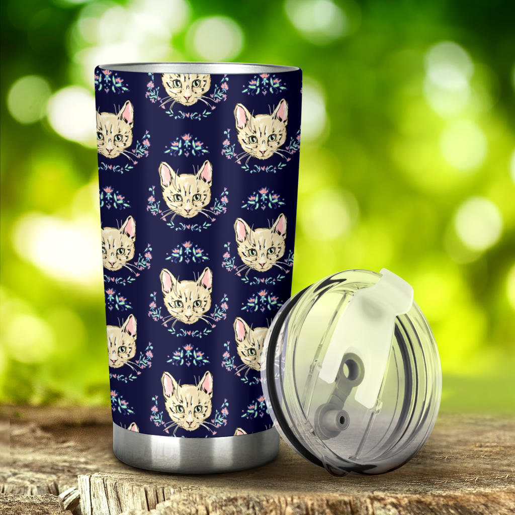 Cat Head with flower Print Pattern Tumbler