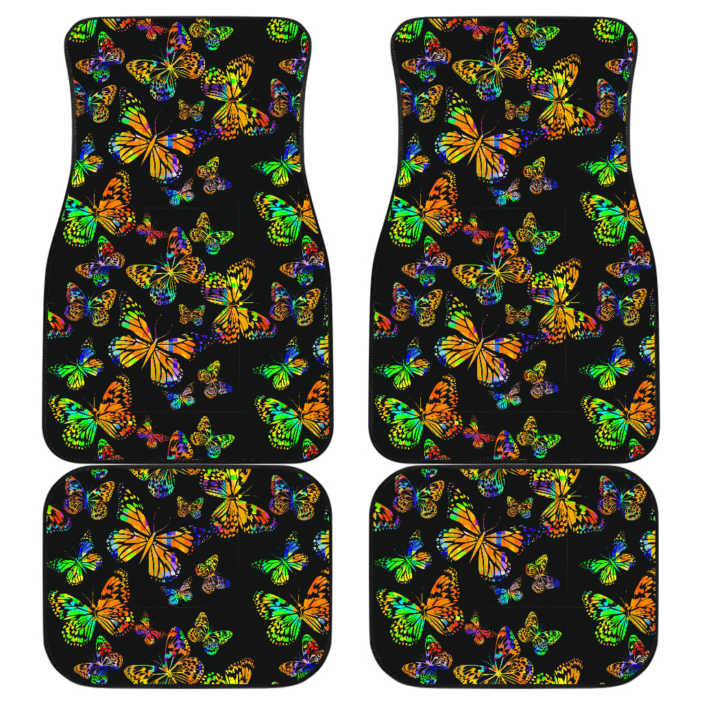 Butterfly Neon Color Print Pattern Car Floor Mats Front Back