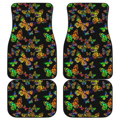 Butterfly Neon Color Print Pattern Car Floor Mats Front Back
