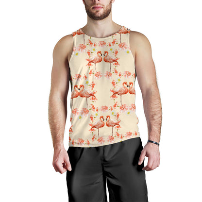 Flamingo Hibiscus Print Pattern Men Tank Top