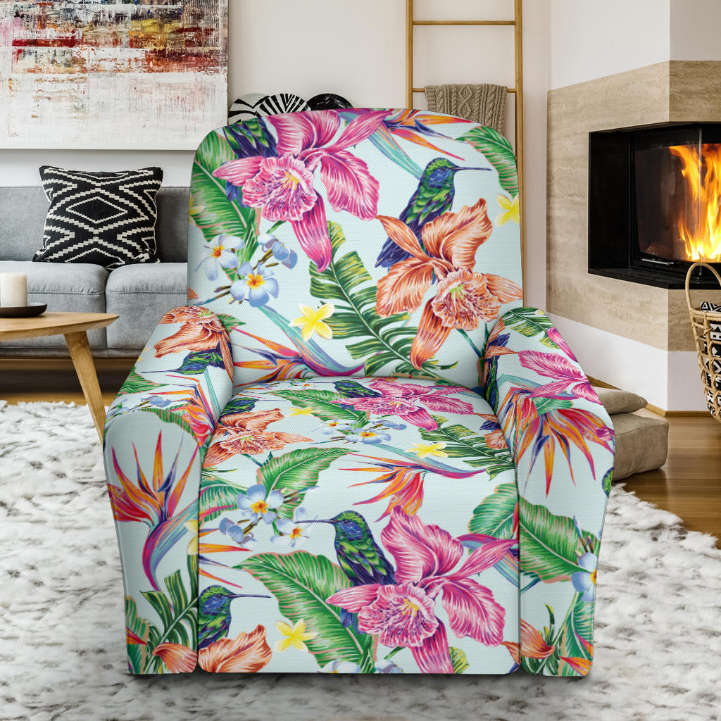 Hummingbird Tropical Pattern Print Design 05 Recliner Slipcover with Pocket