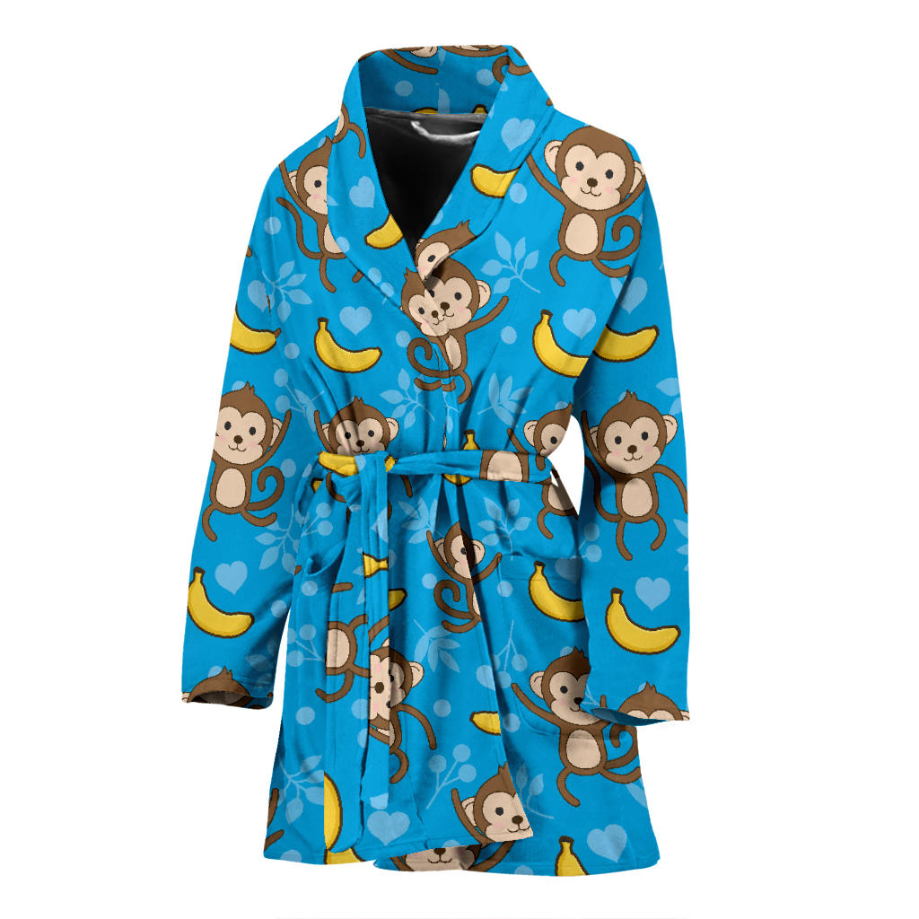 Monkey Pattern Print Design 05 Women Bathrobe