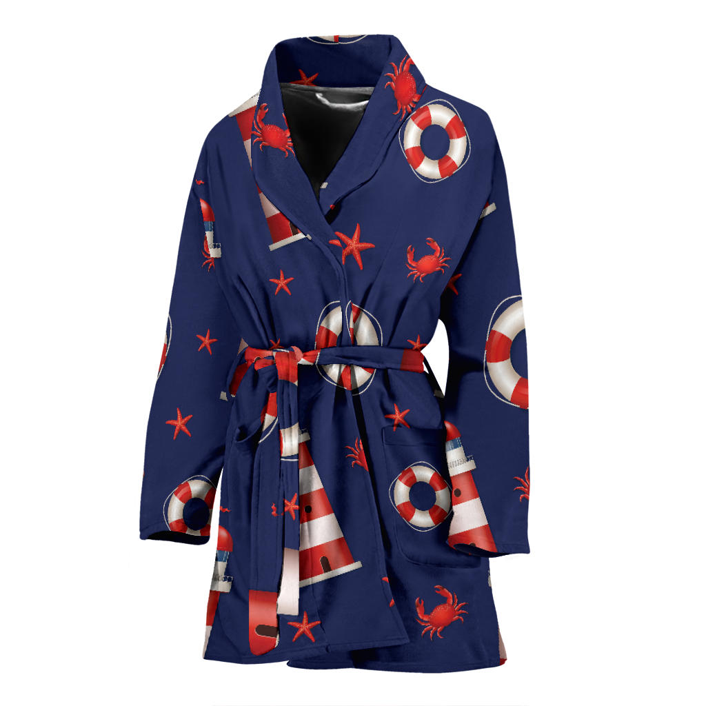 Nautical Pattern Print Design A03 Women Bathrobe