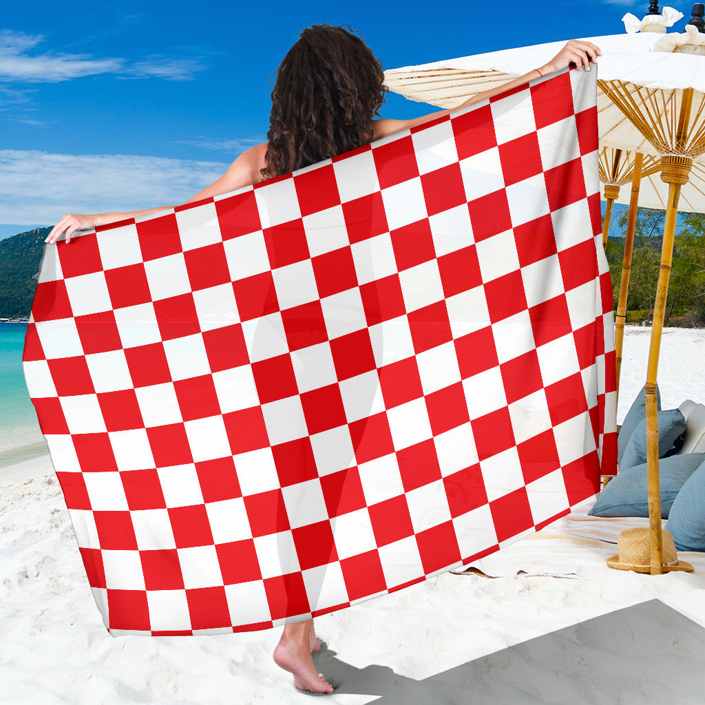 Checkered Red Pattern Print Design 04 Sarong Pareo Wrap