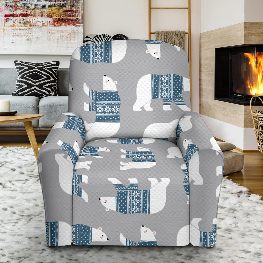 Polar Bear Pattern Print Design A03 Recliner Slipcover with Pocket