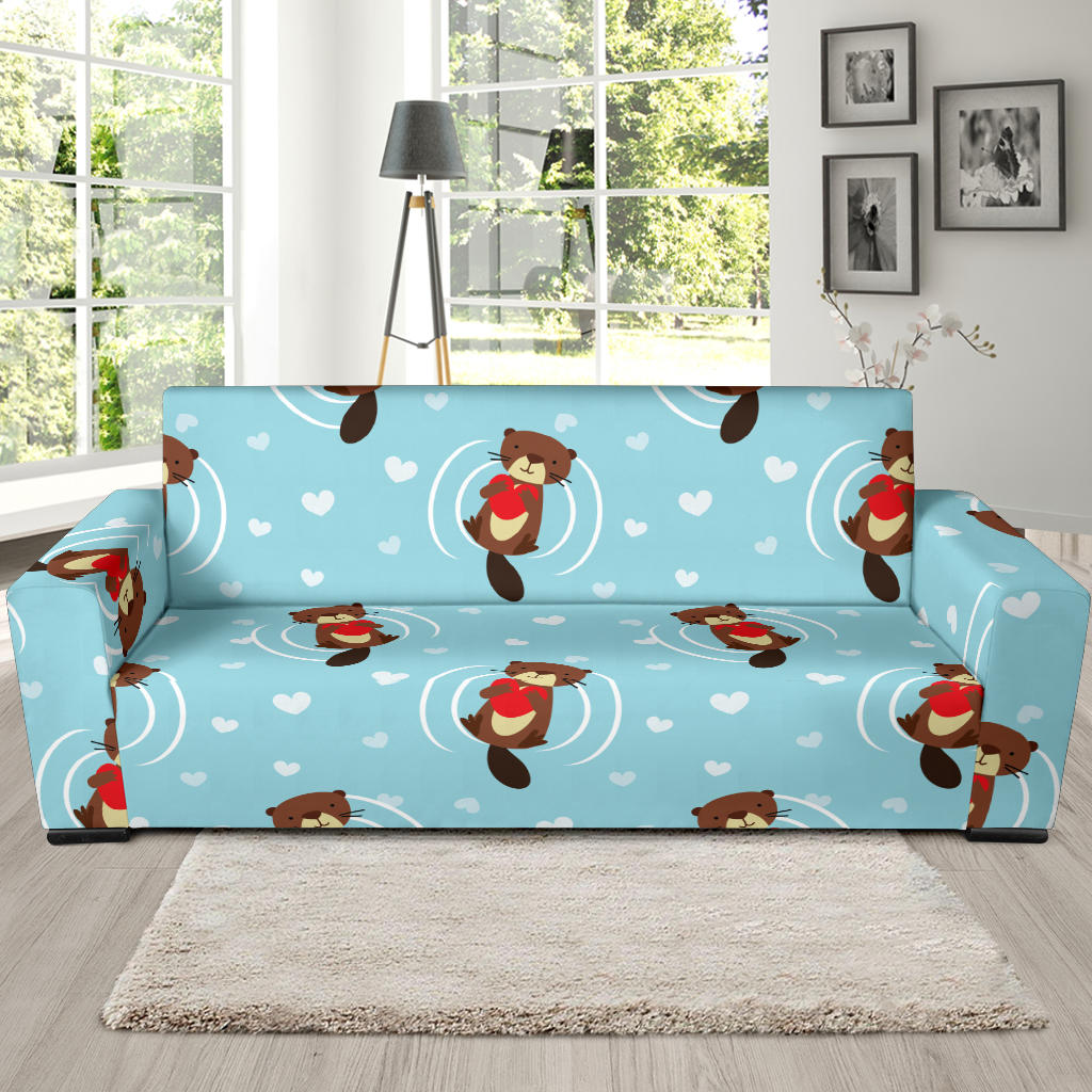 Sea Otter Cute Pattern Print Design 04 Sofa Slipcover