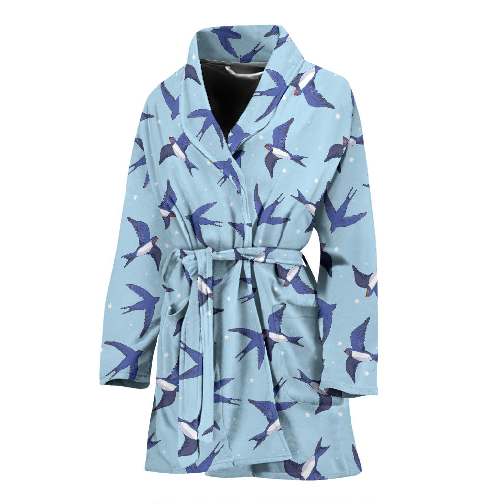 Swallow Bird Pattern Print Design 06 Women Bathrobe
