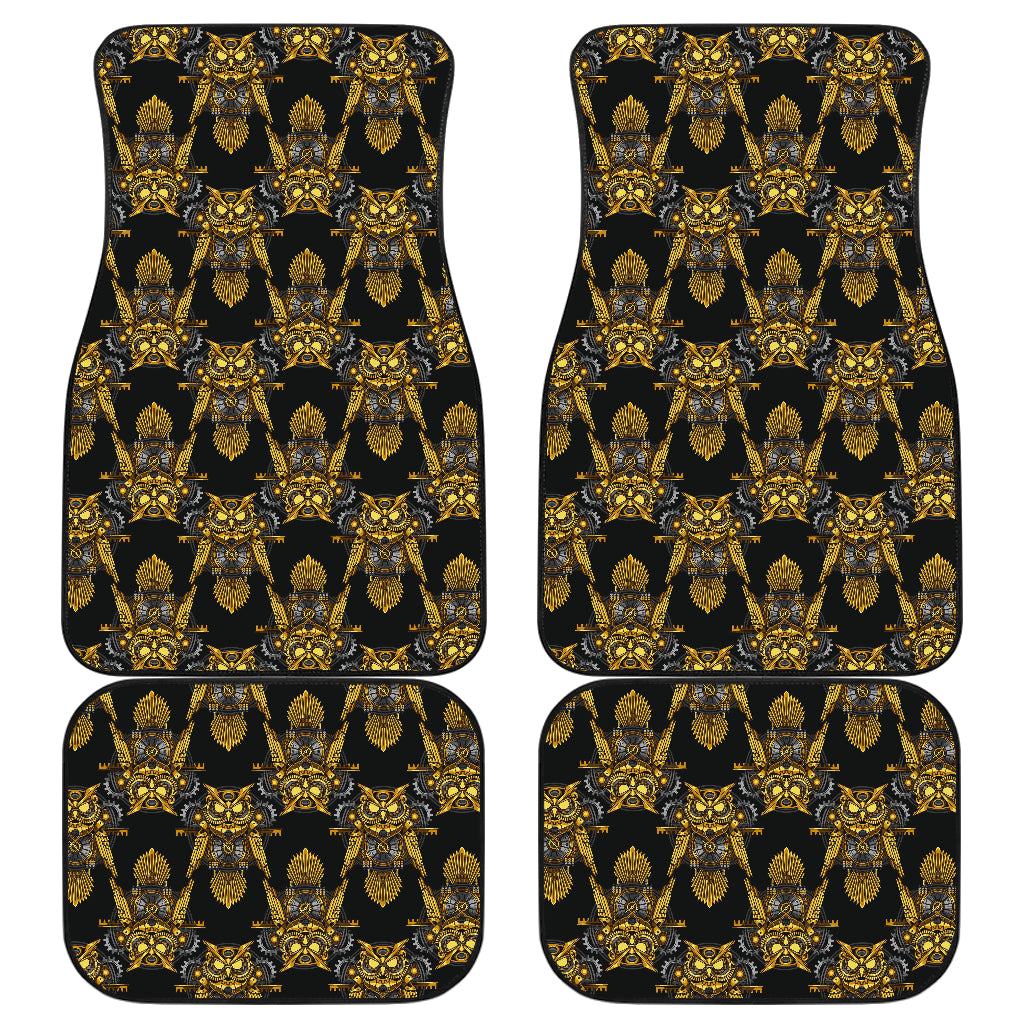 Steampunk Gold Owl Design Themed Print Car Floor Mats Front Back
