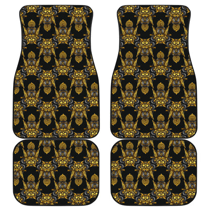 Steampunk Gold Owl Design Themed Print Car Floor Mats Front Back