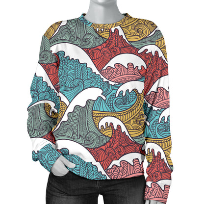 Tribal Wave Pattern Print Women Long Sleeve Sweatshirt