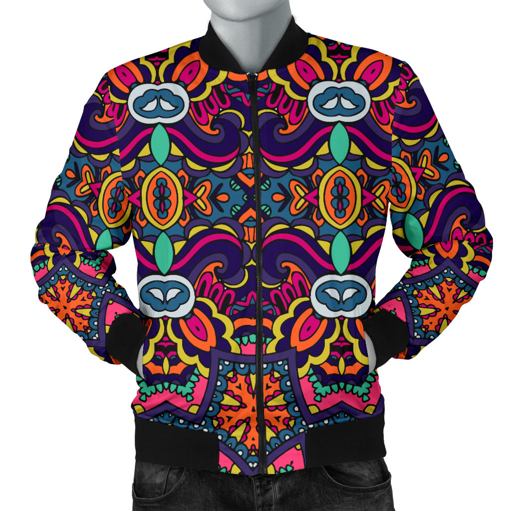 Ethnic Flower Style Print Pattern Men Bomber Jacket