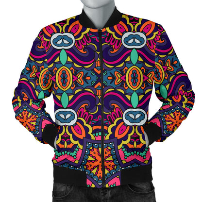 Ethnic Flower Style Print Pattern Men Bomber Jacket