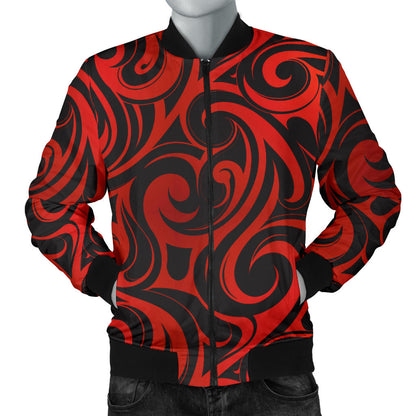 Maori Red Black Themed Design Men Bomber Jacket