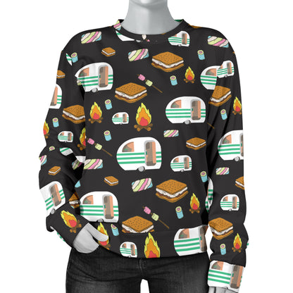 Camper marshmallow Camping Design Print Women Long Sleeve Sweatshirt