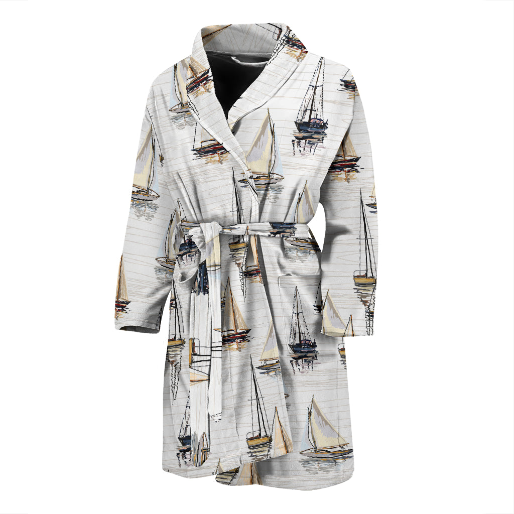 Sailboat Paint Pattern Print Design LKS307 Men Bathrobe
