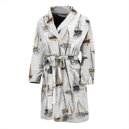 Sailboat Paint Pattern Print Design LKS307 Men Bathrobe
